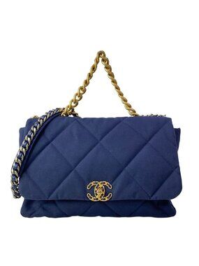 Chanel Shoulder Bag Chanel 19 Maxi Navy Chain 2-Way Cotton